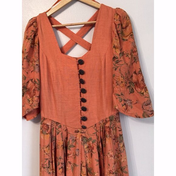 Vintage Country Line Womens Floral Midi Dress Sz 8 Milkmaid Cottagecore Romantic - Picture 4 of 16